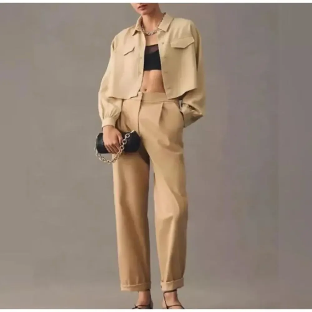 Women's Tan Straight Leg Pants - Picture 1 of 9